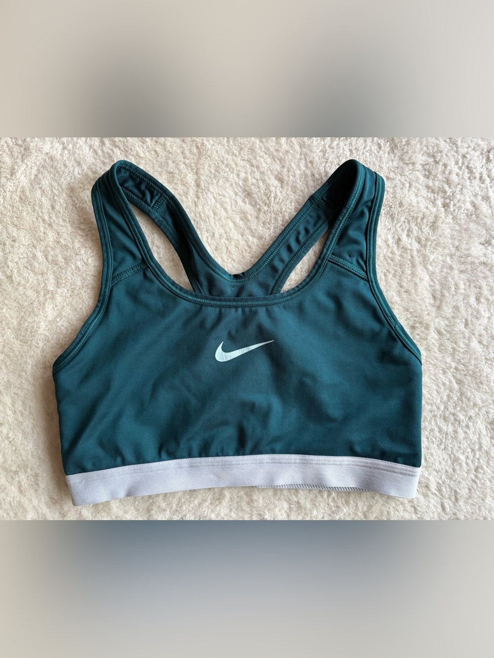Nike Teal Racerback Sports Bra with White Band and Swoosh size Medium